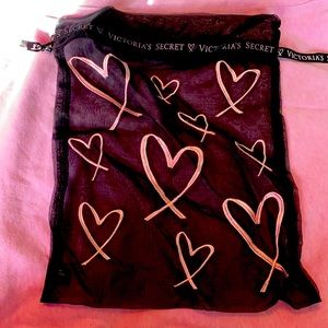 Victoria secret mesh heart valentines drawstring bag travel New lingerie bag